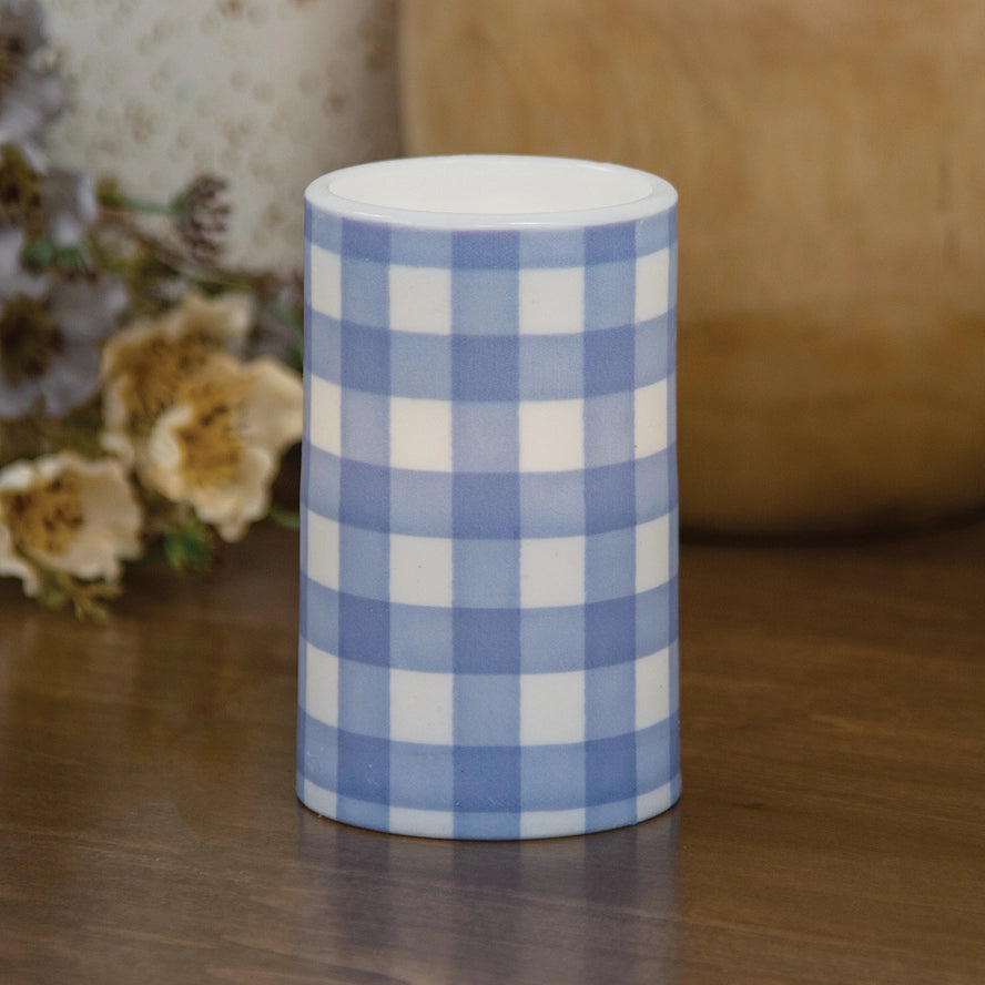 Blue Gingham Check Timer Pillar, 3"x5"