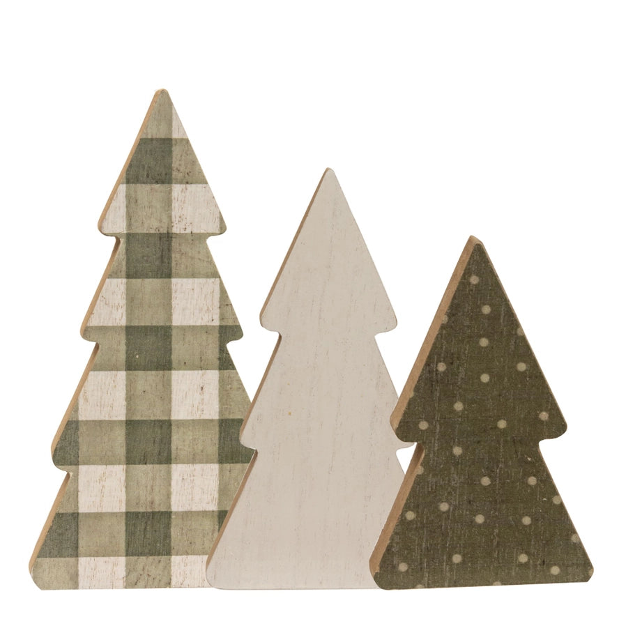 Country Printed Chunky Wood Trees set of 3