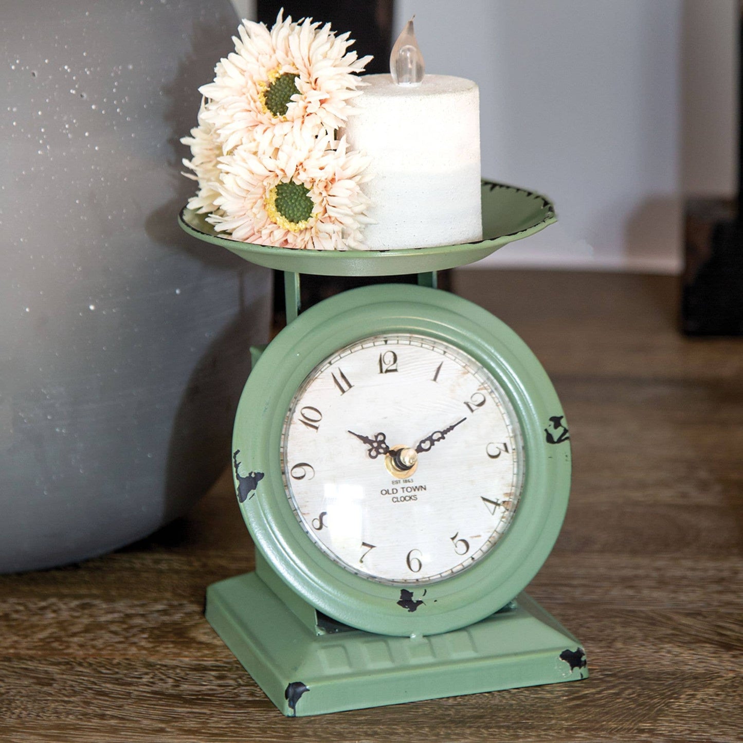 Vintage Green Old Town Scale Clock