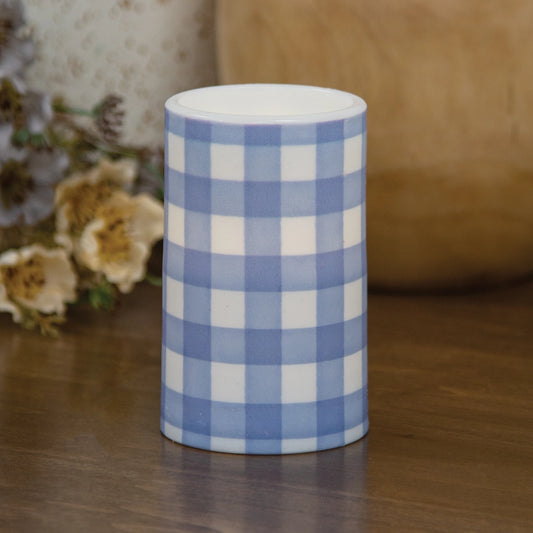 Blue Gingham Check Timer Pillar, 3"x5"