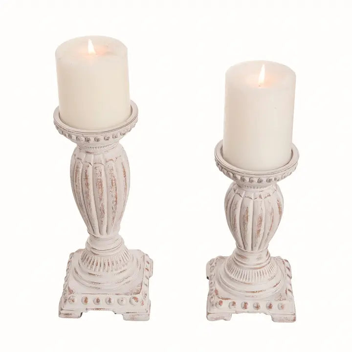 Fall White Wash Pillar Candle Holder - set of 2