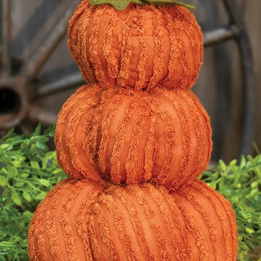 Orange Chenille Pumpkin Stack Decorative Tabletop Object