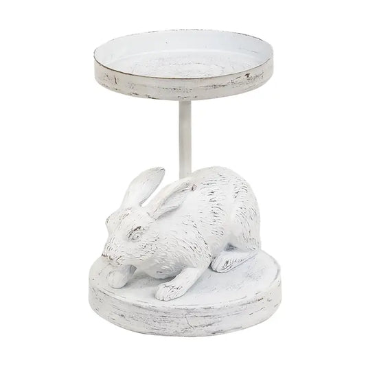 White Bunny Metal Pillar Candle Holder, 4.75"