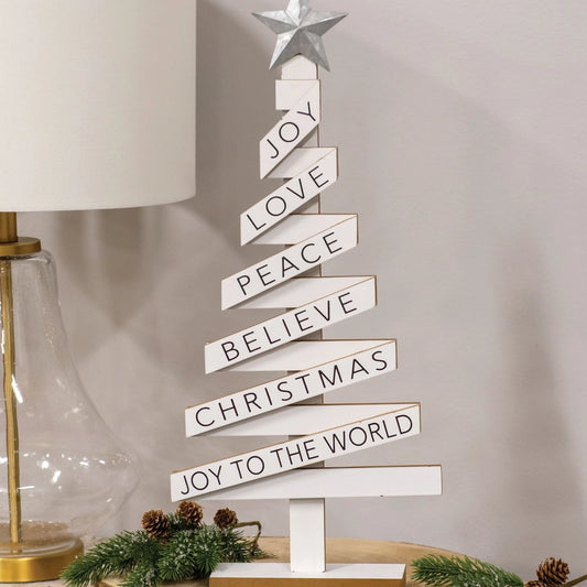 Woodland White Christmas Tree W/Sayings