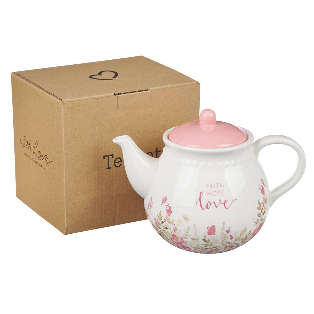 Teapot Pink Faith Hope Love Floral