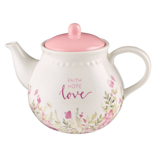 Teapot Pink Faith Hope Love Floral
